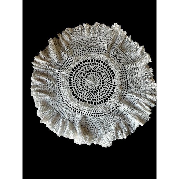 Hand-Crocheted Cotton Doily Extra Ruffles 22" Dia. White Centerpiece wedding - Picture 1 of 4